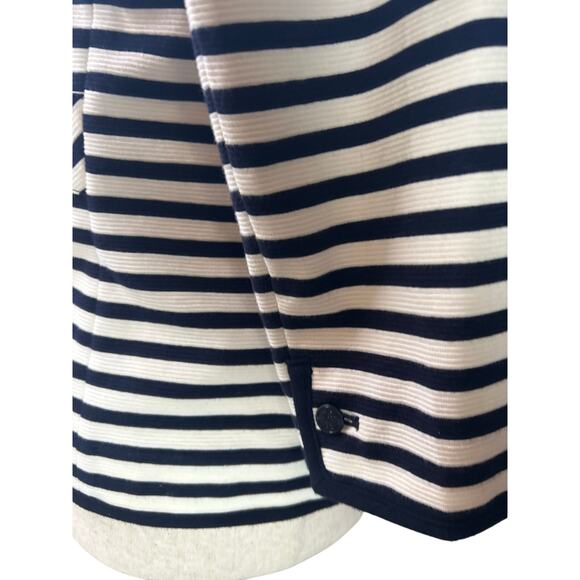 Talbots Navy White Stripe Stretch Knit Blazer Jacket Sz Large Coastal Nautical - Picture 8 of 10
